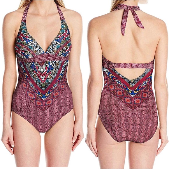 PrAna Womens Lahari One Piece Swimsuit Pomegranate Marrakesh Size Small - NWT - Picture 1 of 15